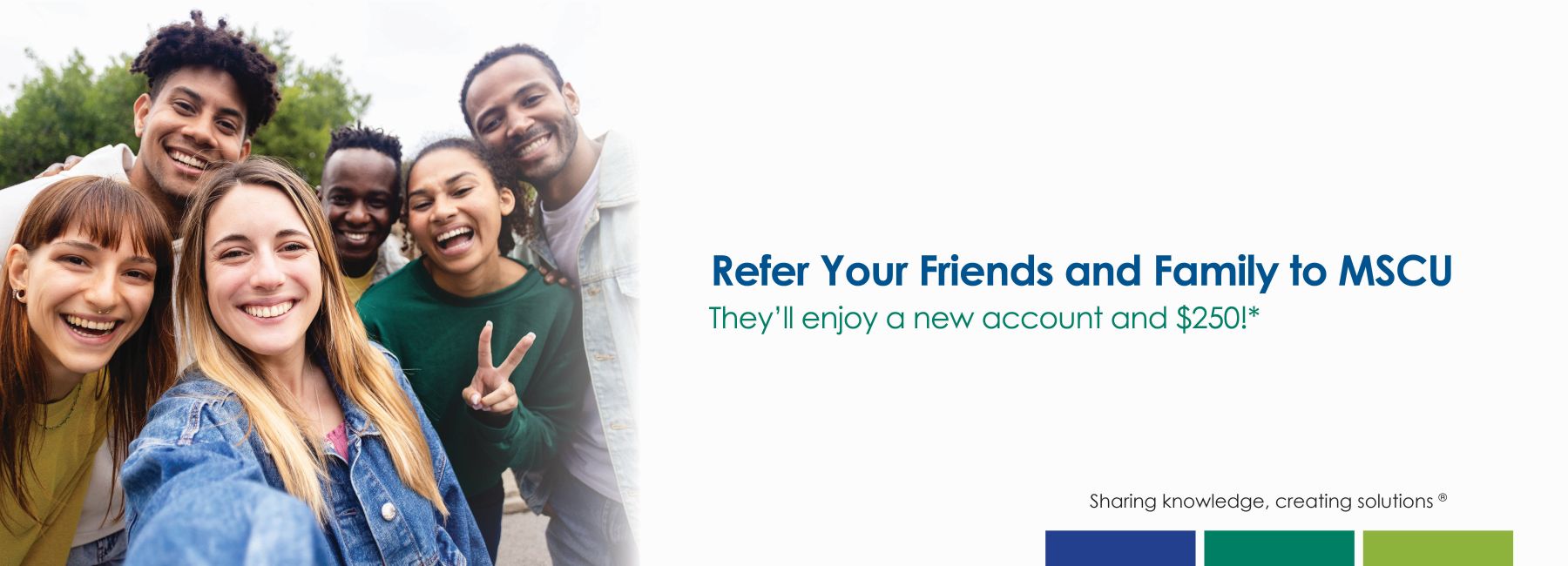 2026 Refer a Friend banner six young friends taking a selfie